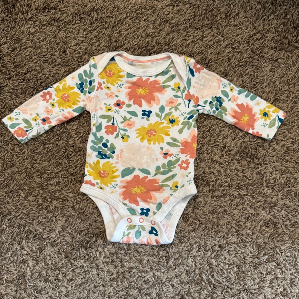 Cloud Island 0-3 Month Long Sleeve Baby Onesie - Floral Print